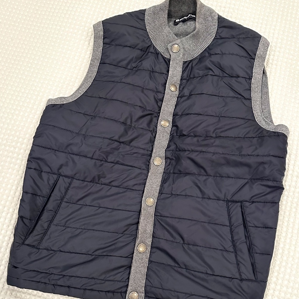 Barbour Men's Texture-Blocked Gilet Vest - Navy Blue & Gray (Size M)